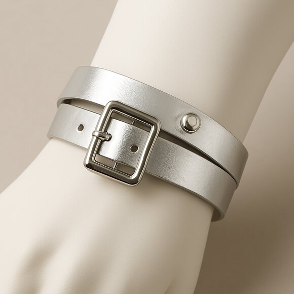 Elegant Silver-Tone Buckle Leather Wrap Bracelet – Women's Adjustable Jewelry - Picture 1 of 8